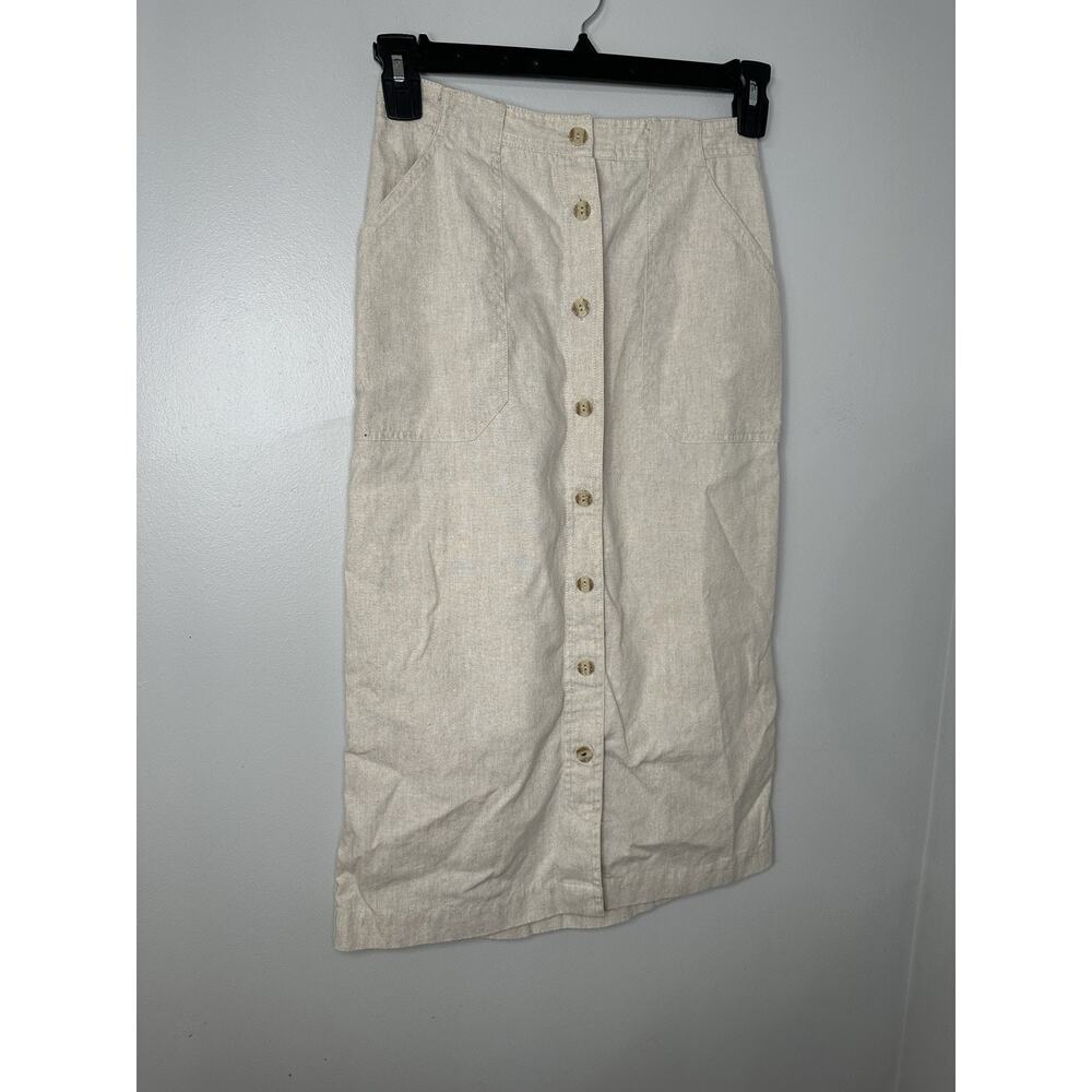 Liz Claiborne Linen Button-Front Midi Skirt, Cream.